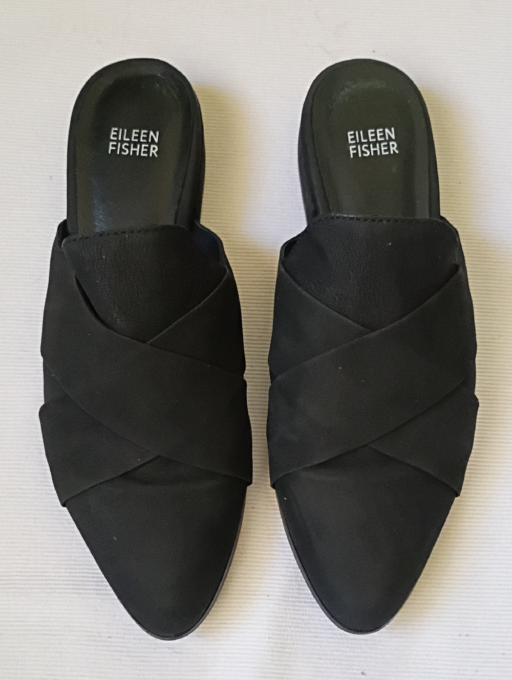 EILEEN FISHER Black Leather Crisscross Mule
